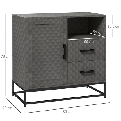 Cupboard with Adjustable Shelf, Open Compartment, 2 Drawers, Grey