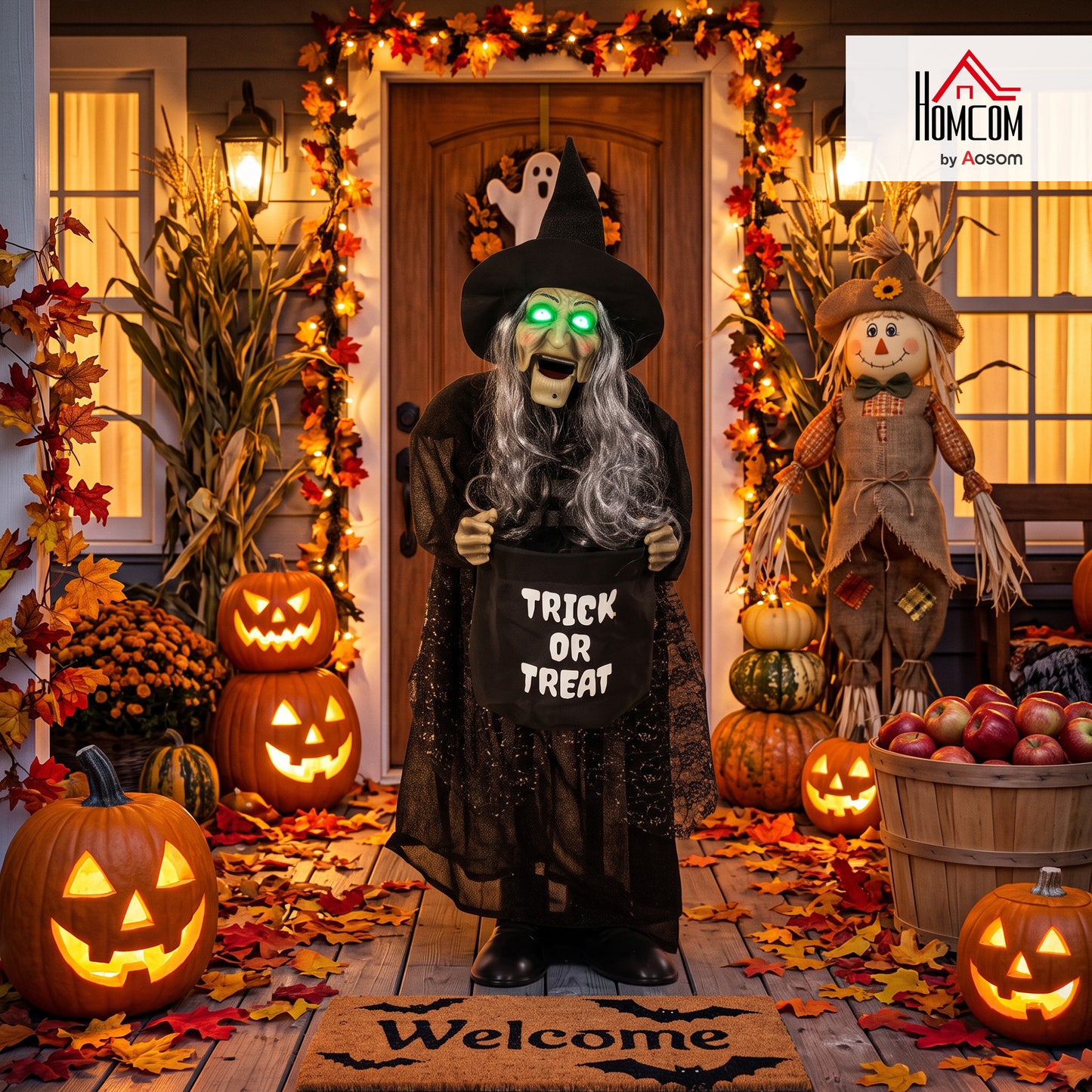 37" Animated Witch Halloween Decoration with Light Up Eyes for Party