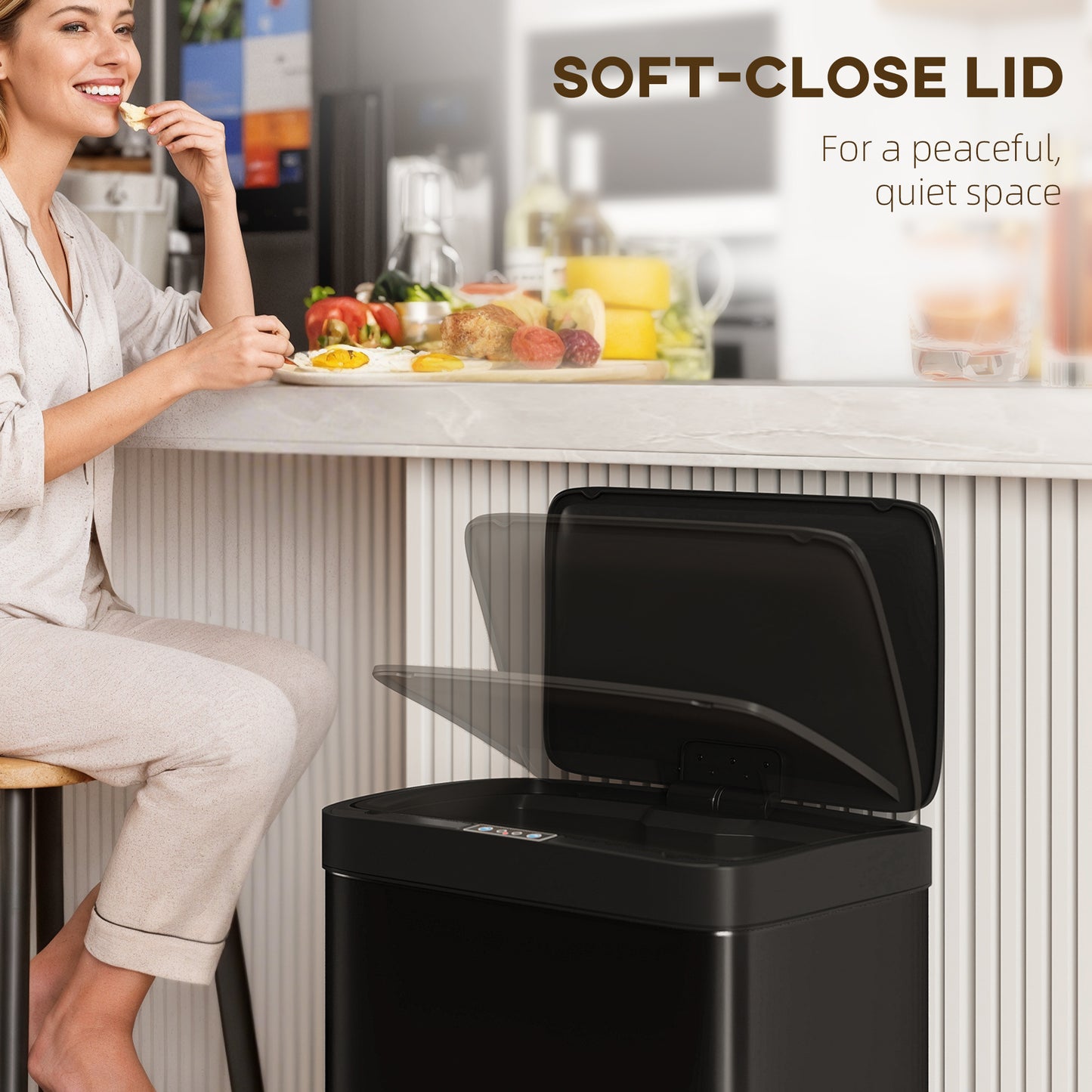 45L Sensor Bin, Metal Kitchen Bin with Automatic Close, Black