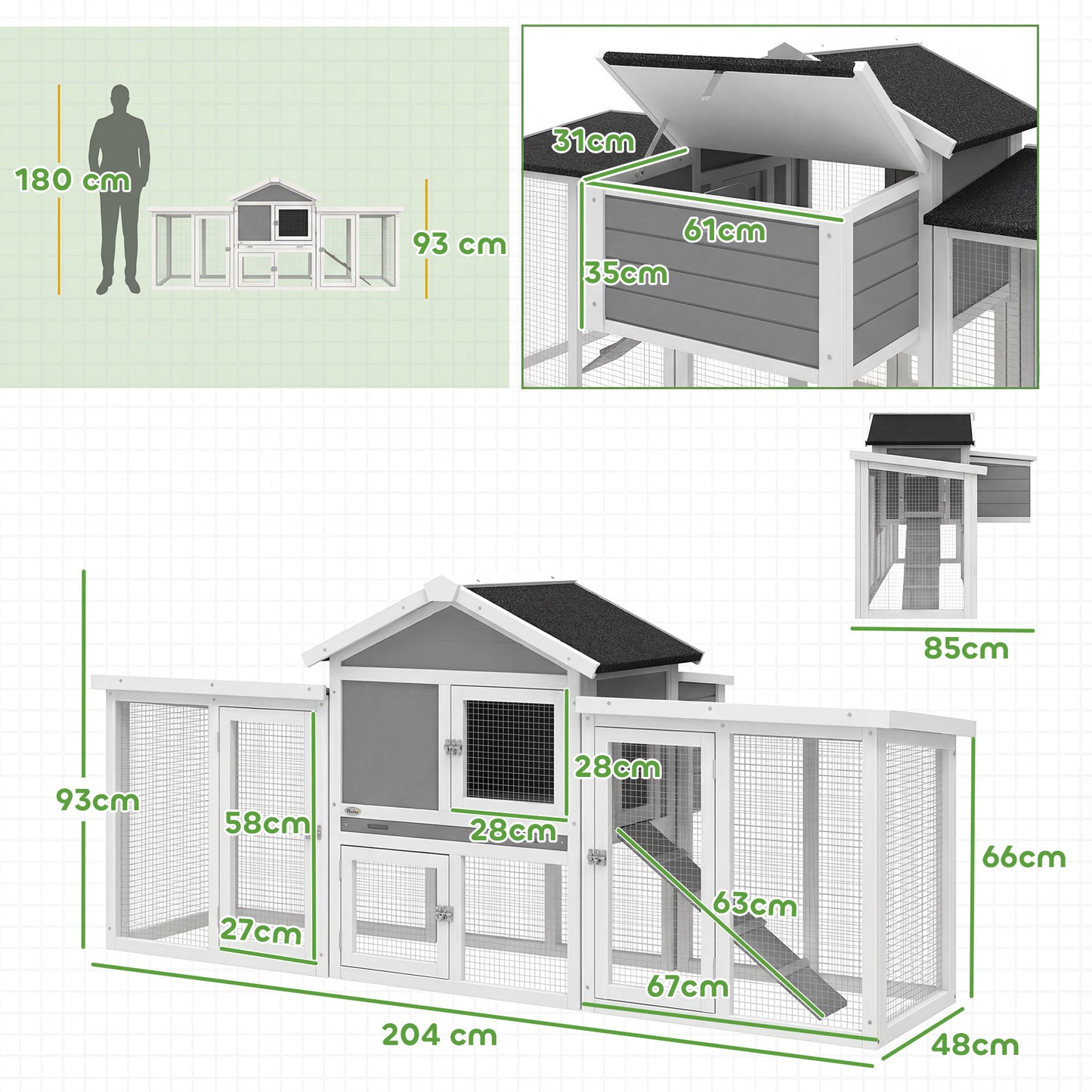 Wooden Chicken Coop Hen House with Nesting Box Run