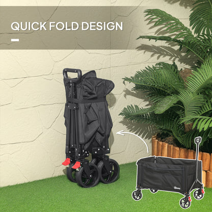 Folding Trolley on Wheels, Garden Cart with Openable Sides, Black