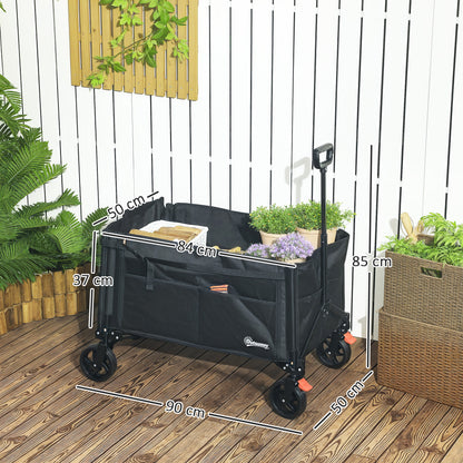 Folding Trolley on Wheels, Garden Cart with Openable Sides, Black