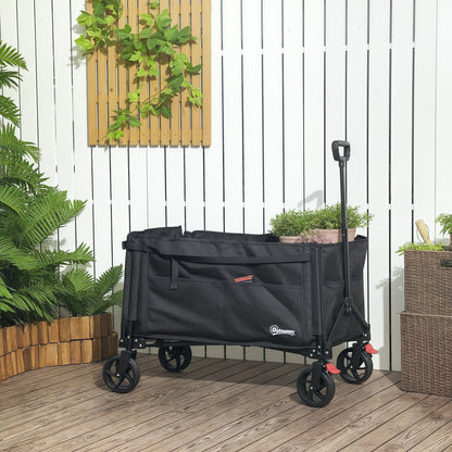 Folding Trolley on Wheels, Garden Cart with Openable Sides, Black