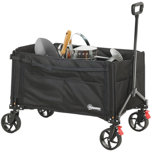 Folding Trolley on Wheels, Garden Cart with Openable Sides, Black