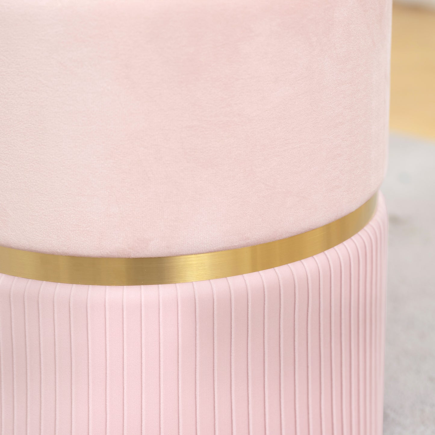 Round Pouffe Storage Footstool with Hidden Space, Pink