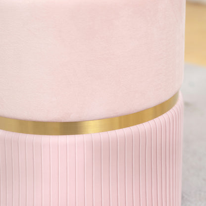 Round Pouffe Storage Footstool with Hidden Space, Pink