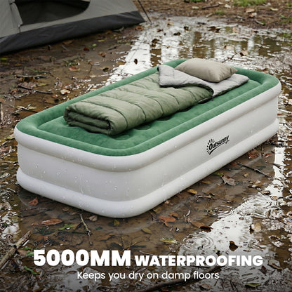 Inflatable Mattress, Single Air Bed with Built-in Pump, Dark Green
