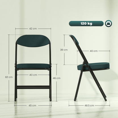 Folding Chairs Set of 4 with Cushioned Seat, Steel Frame, Teal