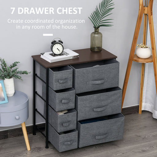 Chest of Drawers with 7 Dresser Drawers for Home Bedroom, Dark Grey