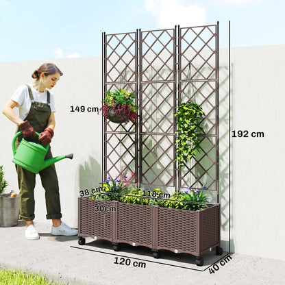 Plastic Raised Planter with Trellis and Self Watering Design