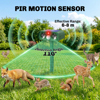 Cat Repellent for Gardens UK, Solar Ultrasonic Fox Cat Deterrent for Gardens UK, PIR Motion Sensor 110°, IPX4 Waterproof Animal Repeller Scarer for Squirrels, Dogs, Moles, Birds