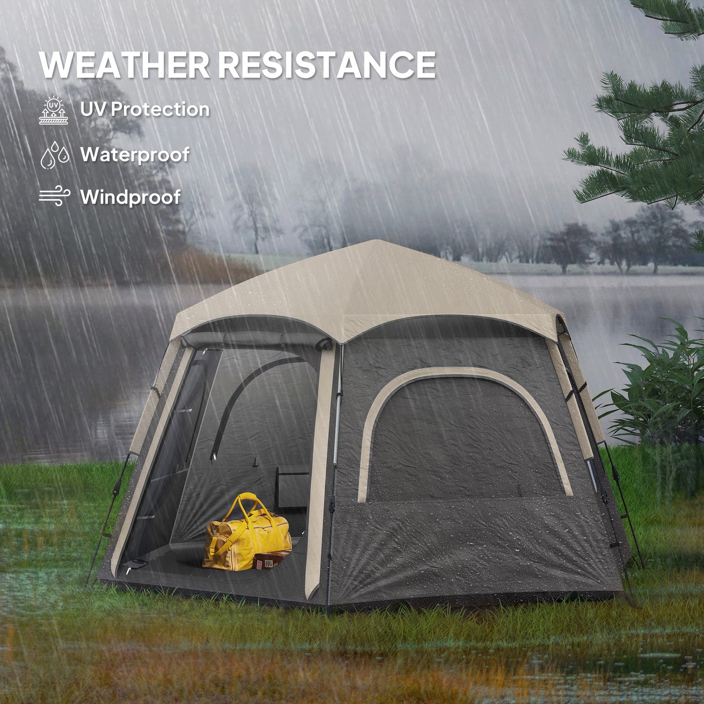 Instant Camping Tent, 4 Person Easy Setup Dome Tent, Dark Grey