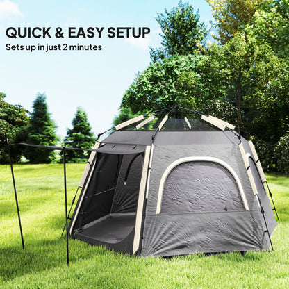 Instant Camping Tent, 4 Person Easy Setup Dome Tent, Dark Grey