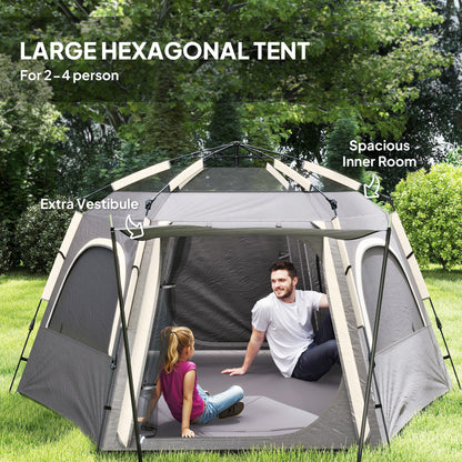 Instant Camping Tent, 4 Person Easy Setup Dome Tent, Dark Grey