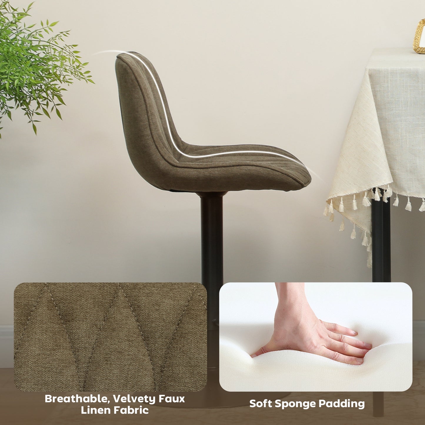 Bar Stools Set of 2, Modern Armless Bar Chairs, Brown