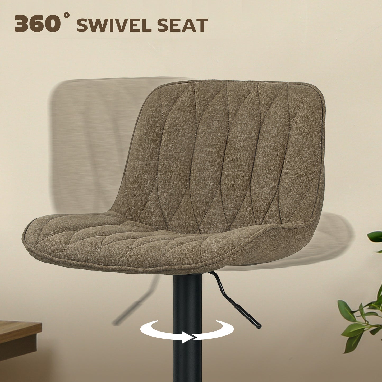 Bar Stools Set of 2, Modern Armless Bar Chairs, Brown