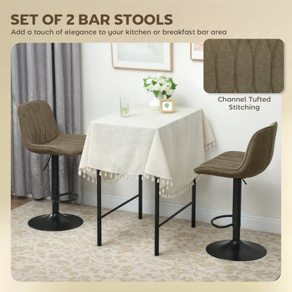 Bar Stools Set of 2, Modern Armless Bar Chairs, Brown