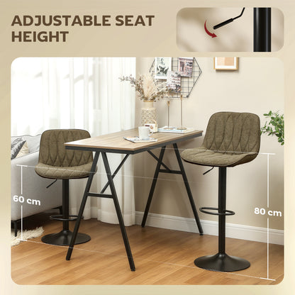 Bar Stools Set of 2, Modern Armless Bar Chairs, Brown