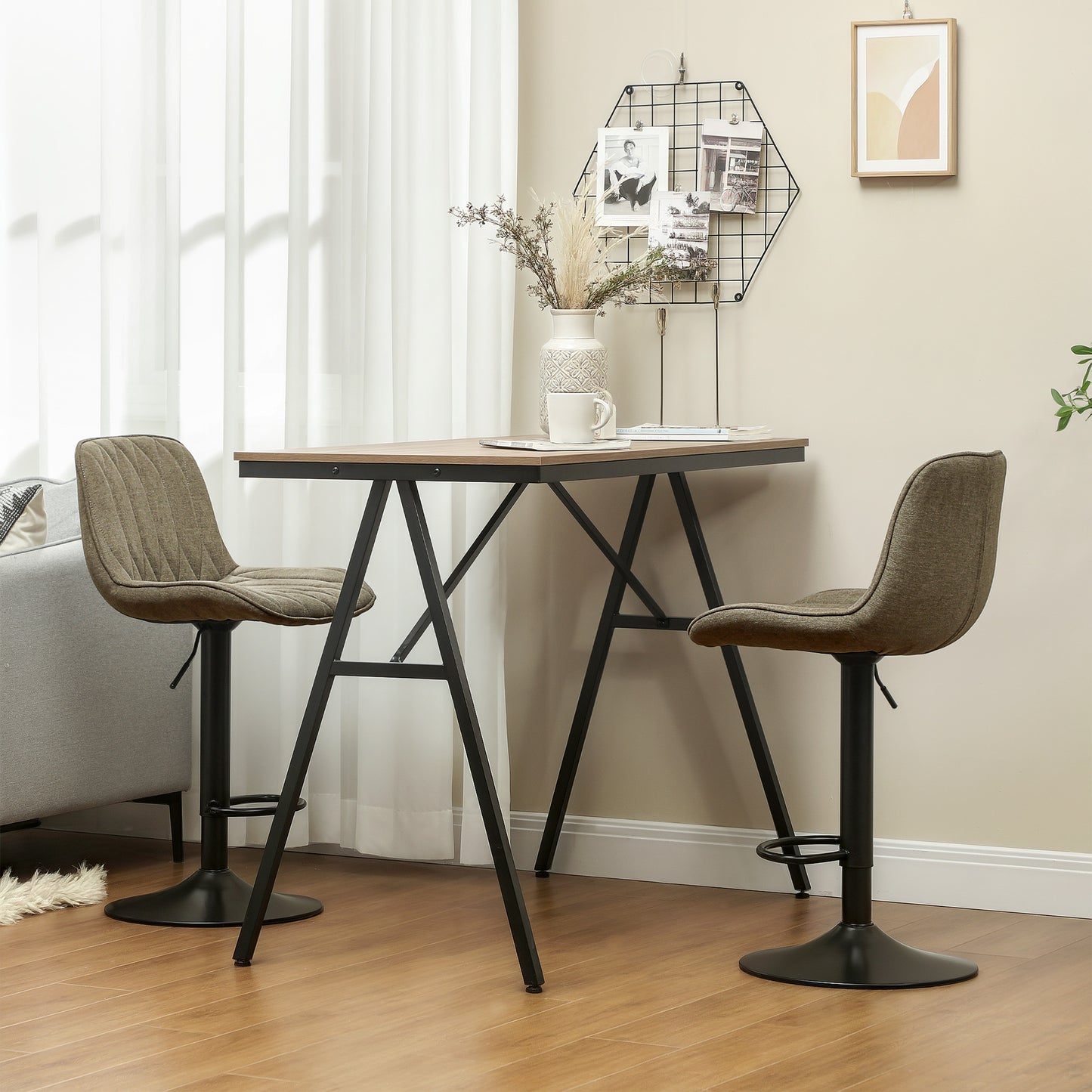 Bar Stools Set of 2, Modern Armless Bar Chairs, Brown