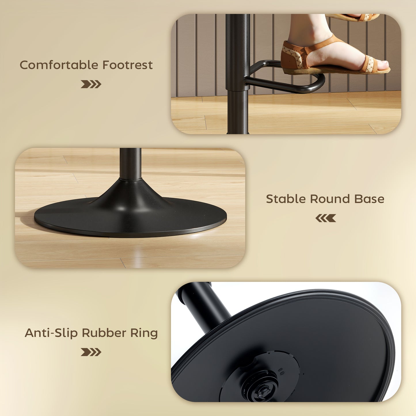 Bar Stools Set of 2, Modern Armless Bar Chairs, Brown