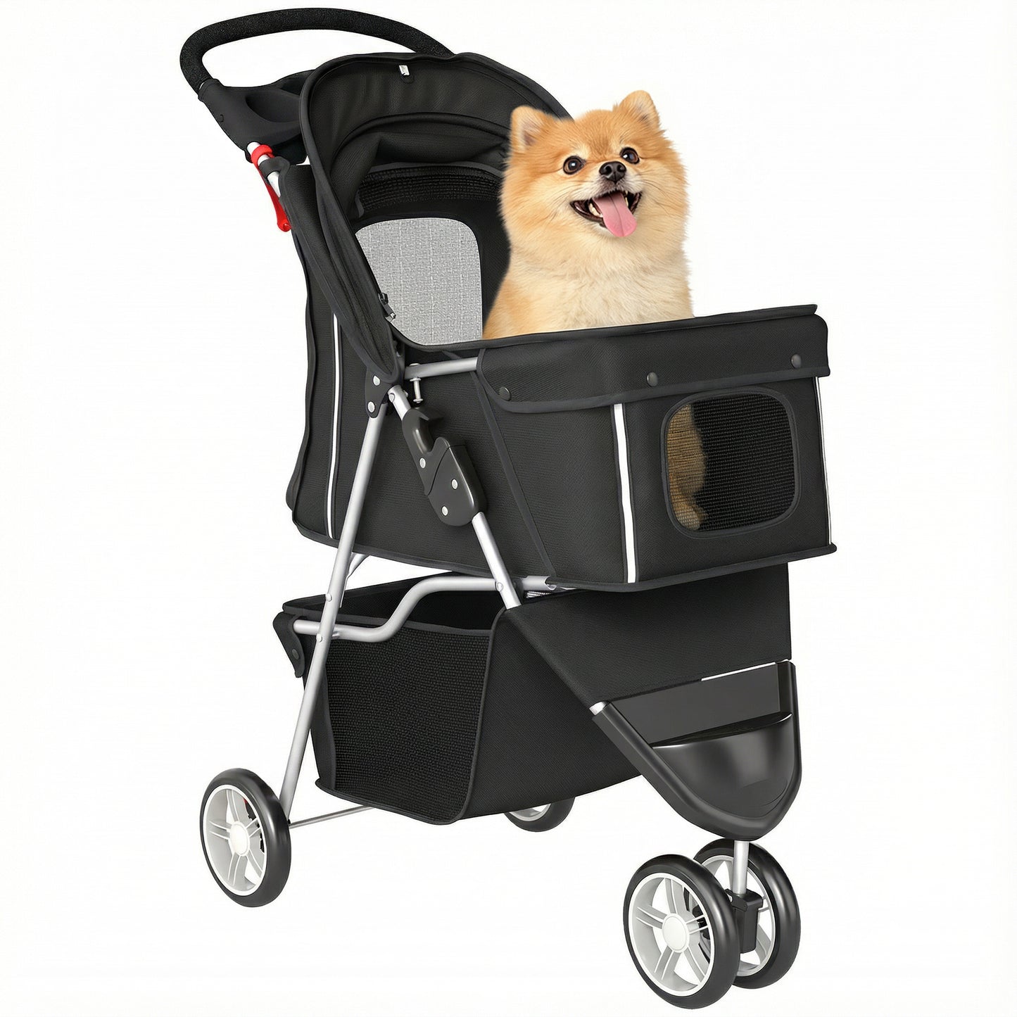 Pet Stroller Pushchair Carrier for Cat Puppy with 3 Wheels Black