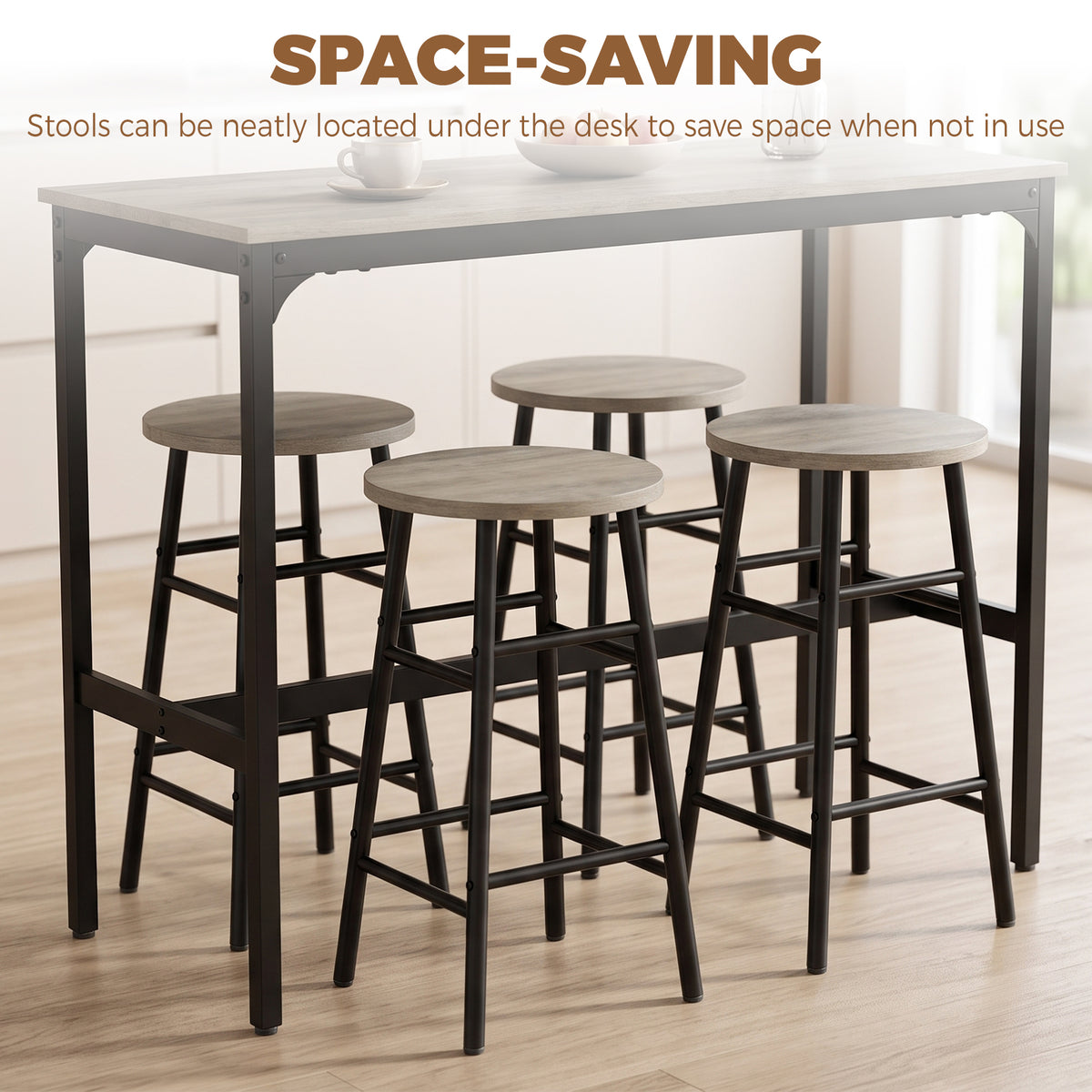 5 Piece Bar Set, Industrial Kitchen and Chair Set Grey Wood Effect