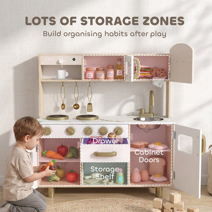 Kids Kitchen Playset with Rotating Coffee Machine for 3-6 Y, White