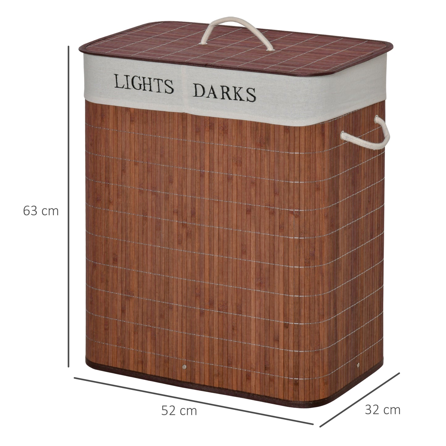 2 Section Collapsible Laundry Hamper Lid Removable Lining, Brown