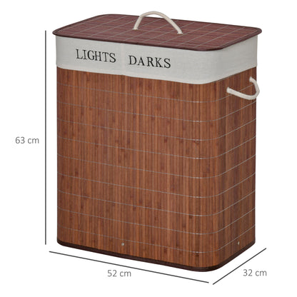 2 Section Collapsible Laundry Hamper Lid Removable Lining, Brown
