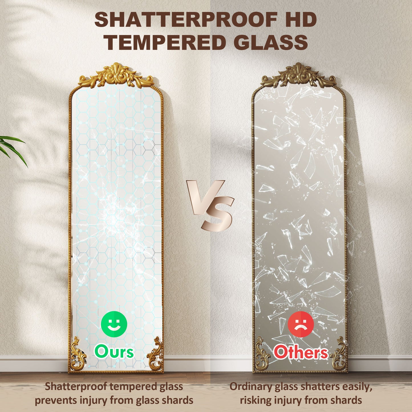 50 x 160 cm Full Length Mirror with Metal Frame, Gold Tone