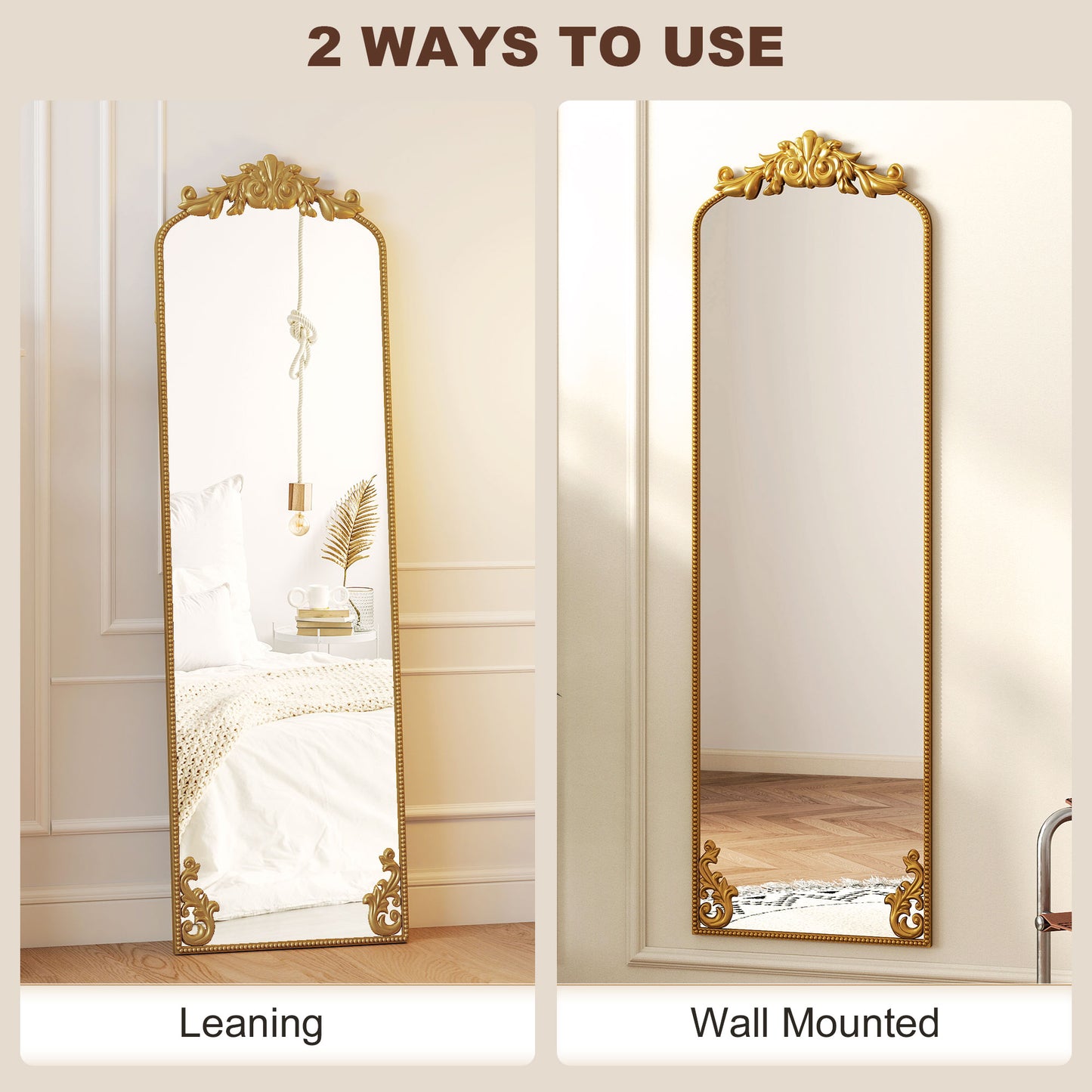 50 x 160 cm Full Length Mirror with Metal Frame, Gold Tone
