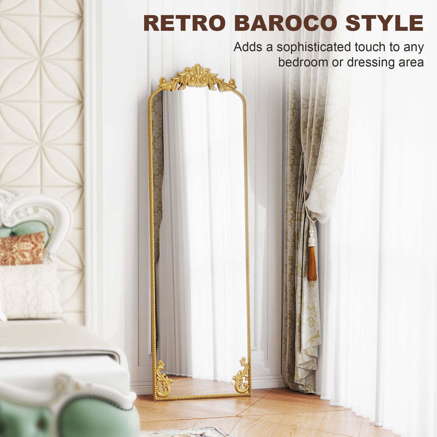 50 x 160 cm Full Length Mirror with Metal Frame, Gold Tone