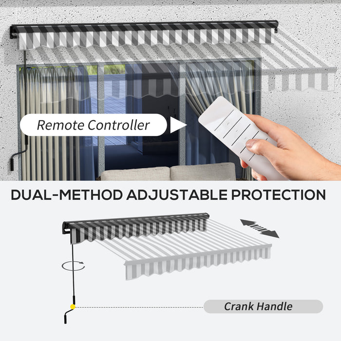 3.5 x 2.5m Aluminium Frame Electric Awning, Retractable Awning Sun Canopies for Patio Door Window, Grey and White