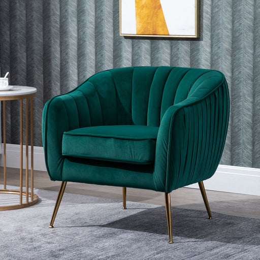 Velvet-Feel Tub Armchair, with Gold Tone Legs - Green