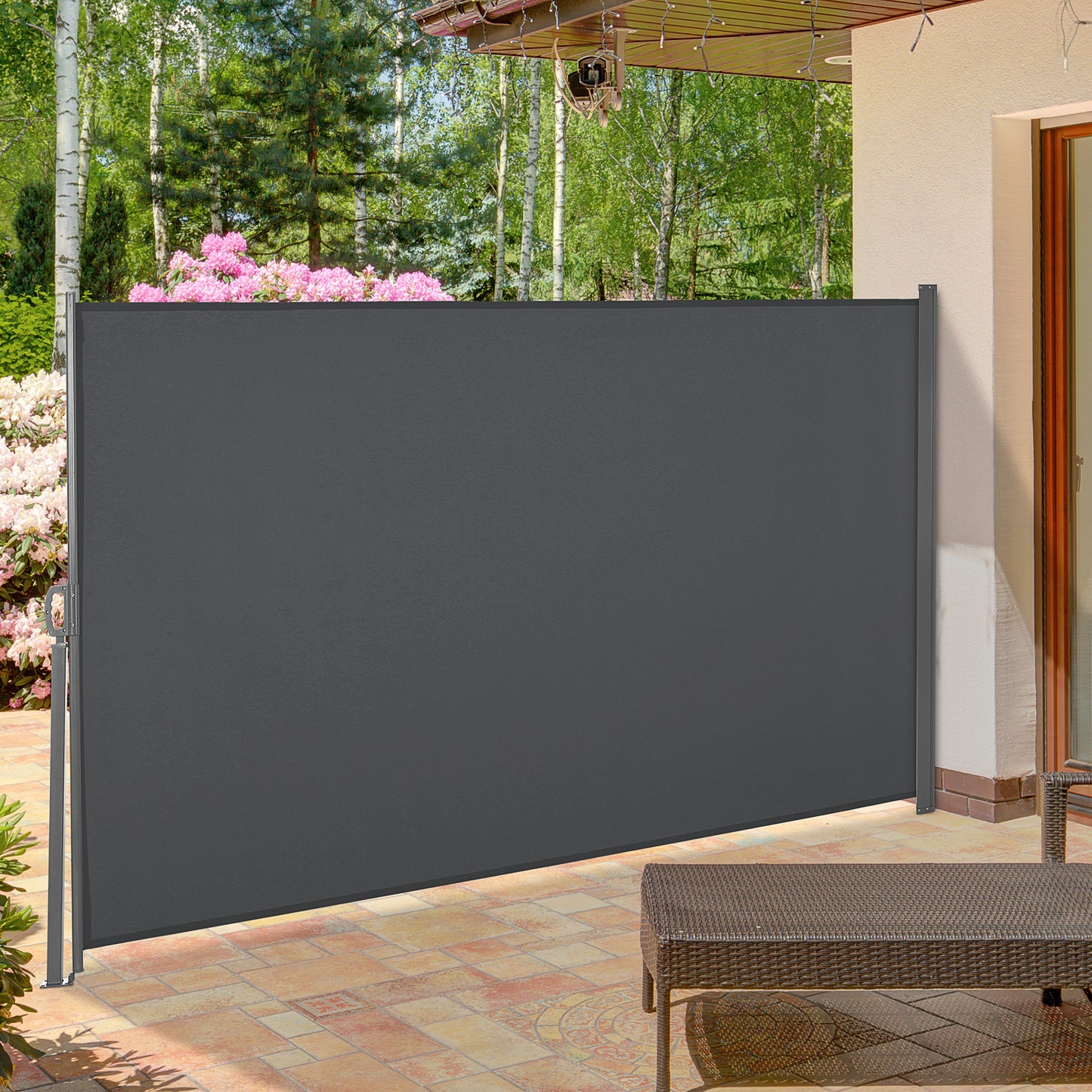Retractable Sun Side Awning Screen Fence Patio Garden Wall Balcony Screening Panel Outdoor Blind Privacy Divider (3x1.6M, Grey)
