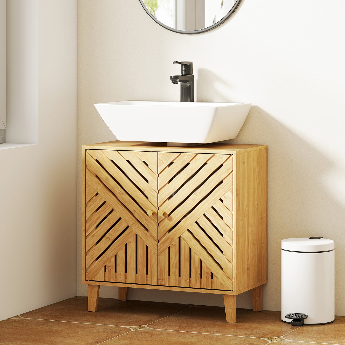 Bamboo Bathroom Under Sink Cabinet with Adjustable Shelf, Natural