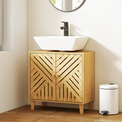 Bamboo Bathroom Under Sink Cabinet with Adjustable Shelf, Natural