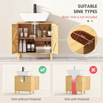 Bamboo Bathroom Under Sink Cabinet with Adjustable Shelf, Natural