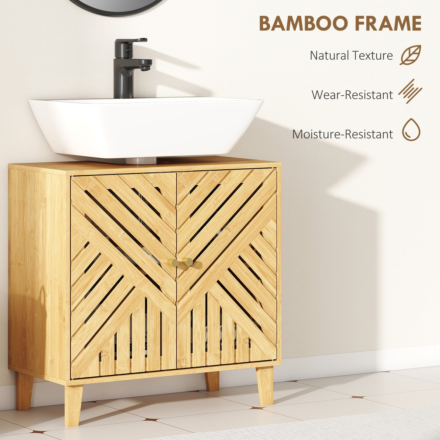 Bamboo Bathroom Under Sink Cabinet with Adjustable Shelf, Natural