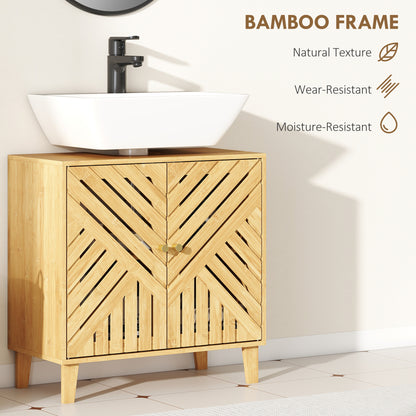 Bamboo Bathroom Under Sink Cabinet with Adjustable Shelf, Natural
