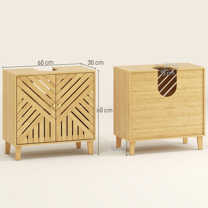 Bamboo Bathroom Under Sink Cabinet with Adjustable Shelf, Natural