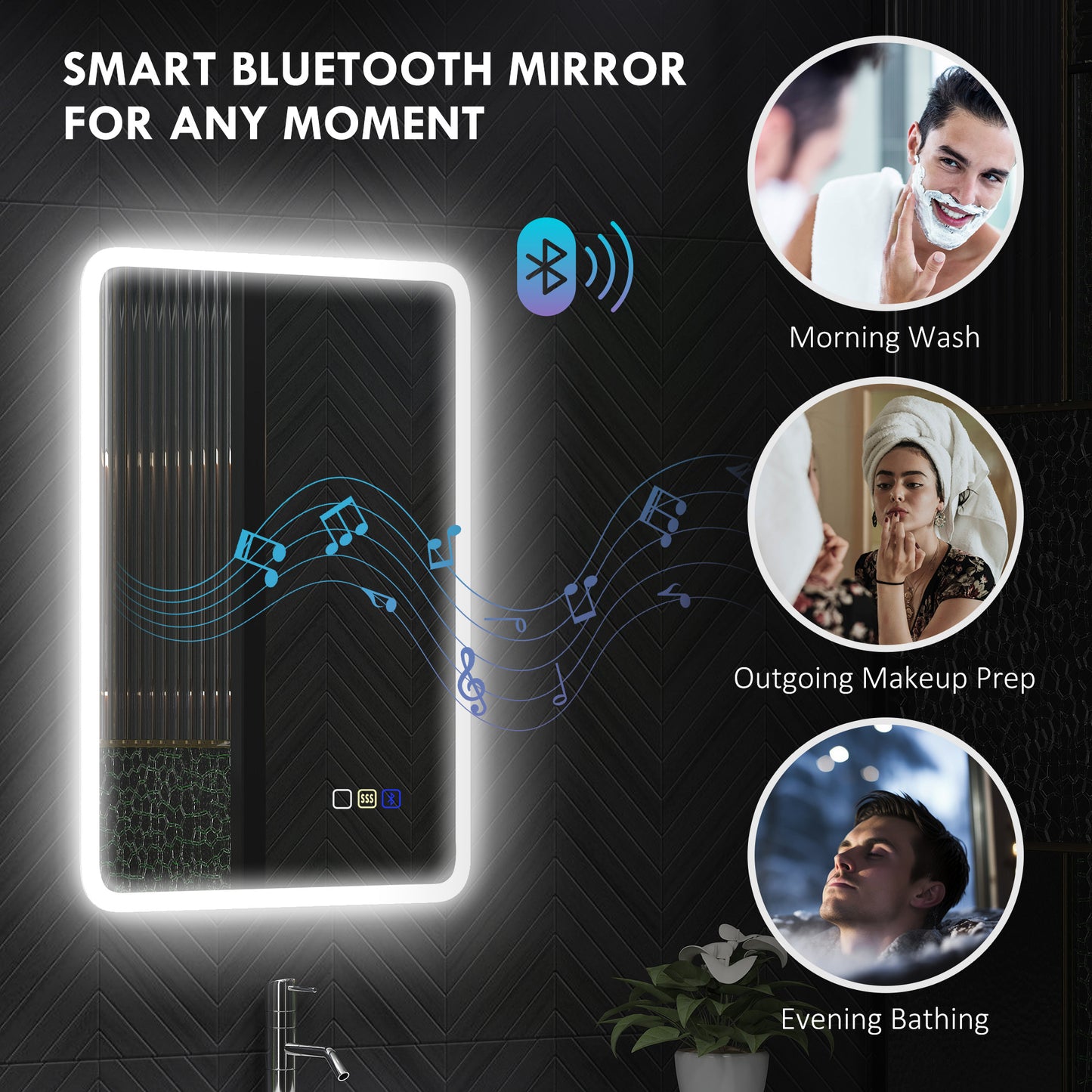 500 x 700 mm Bluetooth Bathroom Mirror with LED Lights Wall Mounted