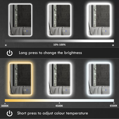 500 x 700 mm Bluetooth Bathroom Mirror with LED Lights Wall Mounted