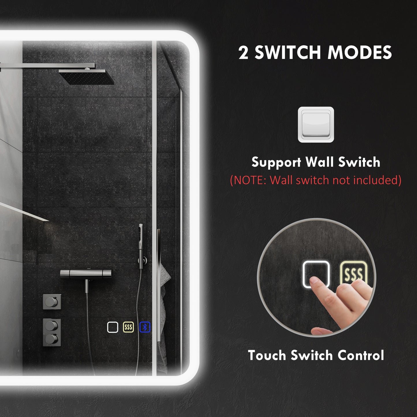 500 x 700 mm Bluetooth Bathroom Mirror with LED Lights Wall Mounted