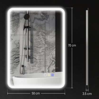 500 x 700 mm Bluetooth Bathroom Mirror with LED Lights Wall Mounted