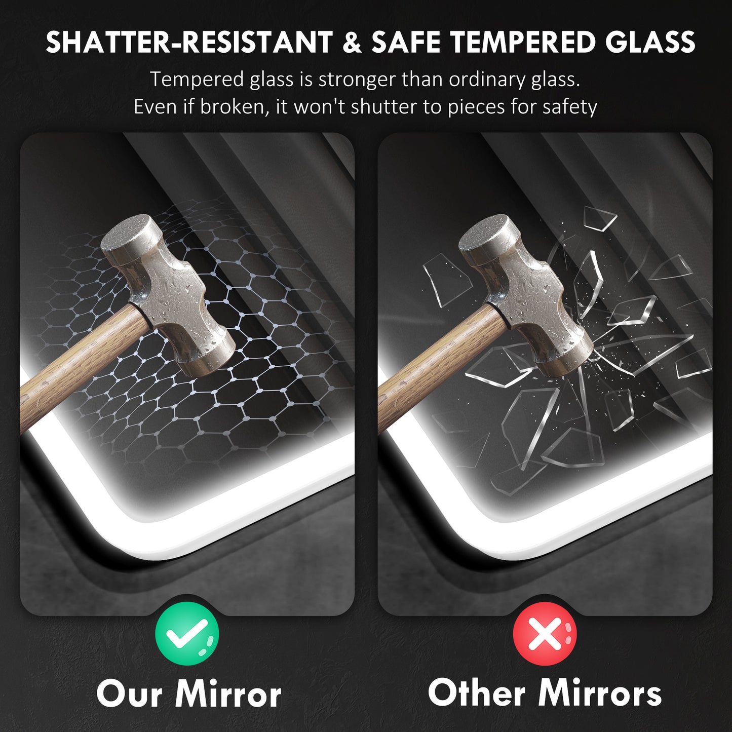 500 x 700 mm Bluetooth Bathroom Mirror with LED Lights Wall Mounted