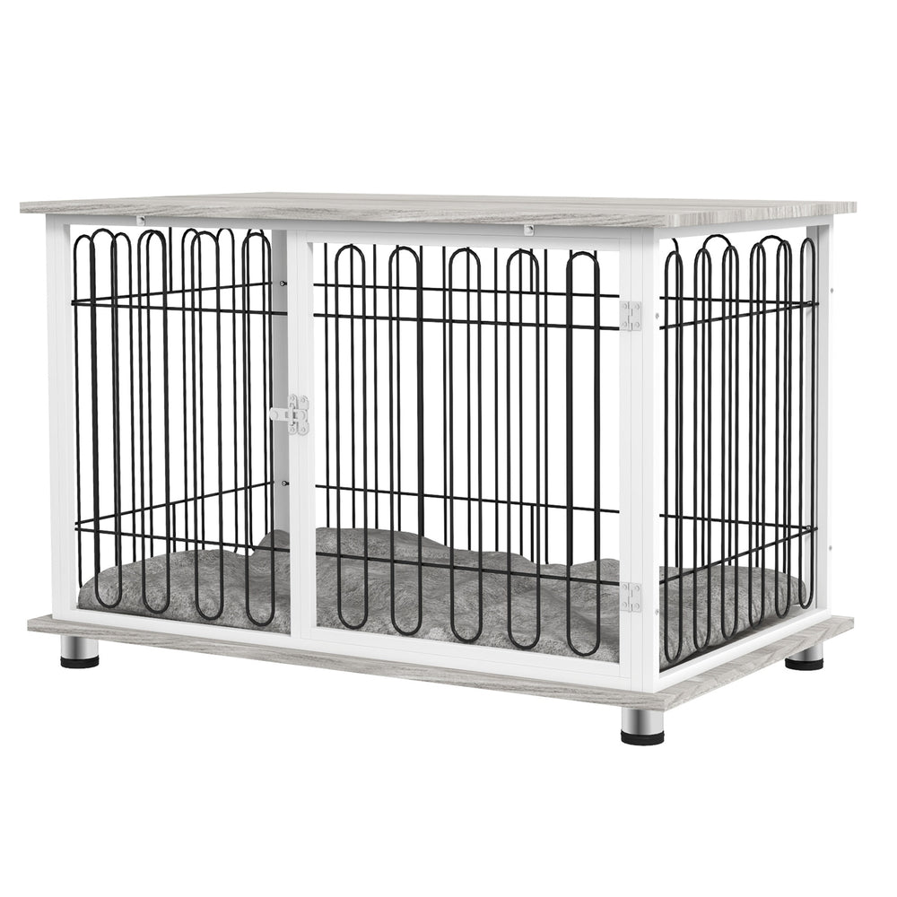 Indoor Dog Crate Furniture, Side End Table, with Soft Washable Cushion, Lockable Doors, for Big Dogs