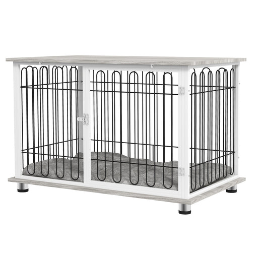 Indoor Dog Crate Furniture, Side End Table, with Soft Washable Cushion, Lockable Doors, for Big Dogs