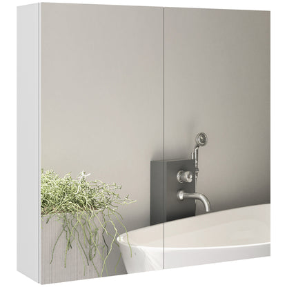 kleankin Wall Mounted Bathroom Storage Cupboard W/ Mirror and Shelf, White