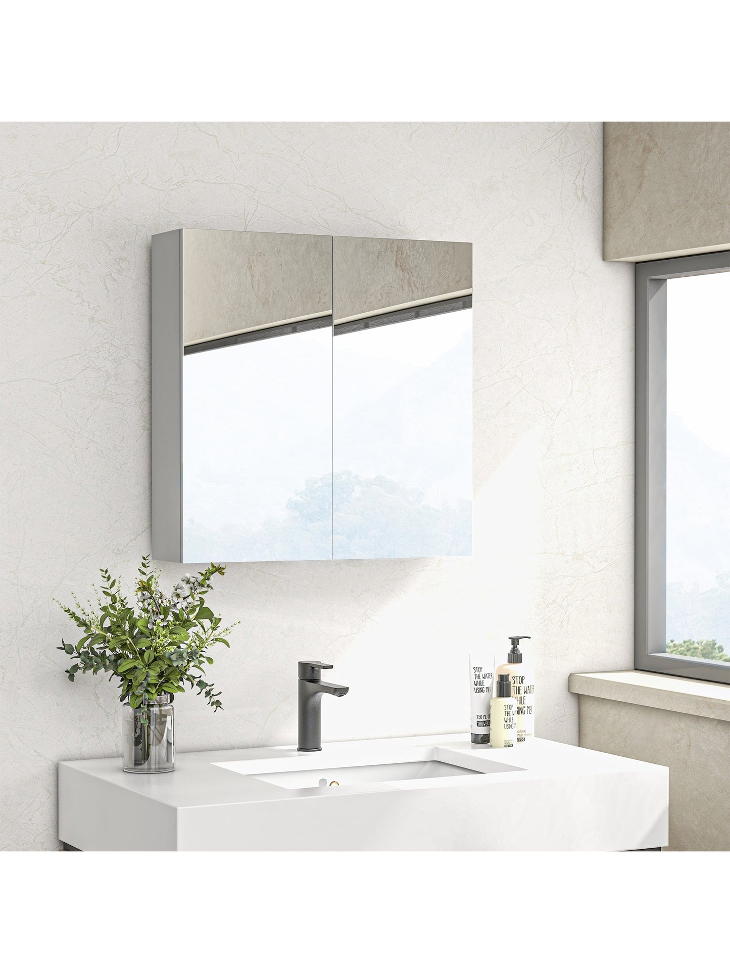 kleankin Wall Mounted Bathroom Storage Cupboard W/ Mirror and Shelf, White